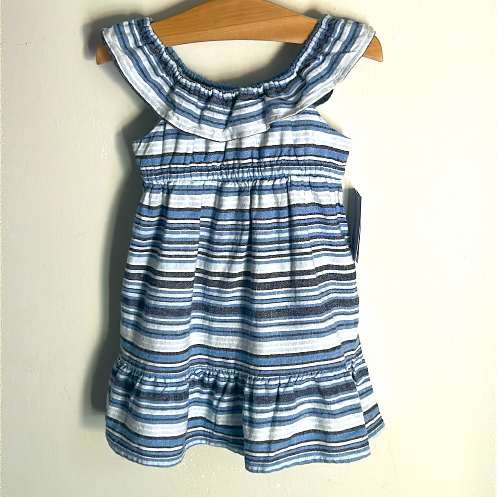 New Gymboree 2-Piece Sandy Shores Baby Girl Linen Striped Sun Dress Bloomers Set